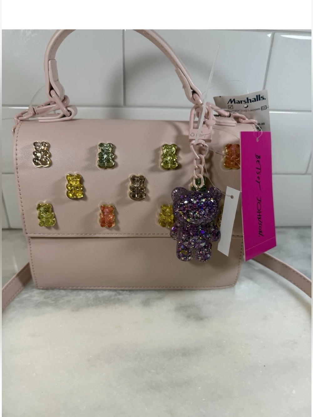 Betsey Johnson Blush Pink Gummy Bear Crossbody with Glitter Bear Charm NWT